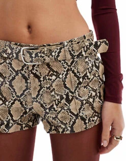 Bershka Faux Leather Micro Shorts In Snakeskin For Women Multi -Chic Maze Sales 207299947 4
