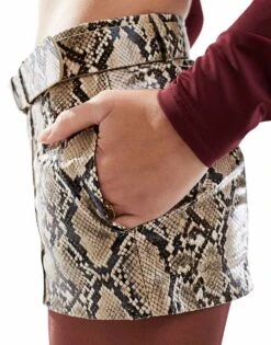Bershka Faux Leather Micro Shorts In Snakeskin For Women Multi -Chic Maze Sales 207299947 5
