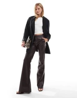 Bershka Faux Leather Flared Trousers In Brown For Women -Chic Maze Sales 207299959 1 brown 1