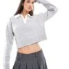 Bershka Cable Knit Contrast Collar Jumper In Grey & Ecru For Women -Chic Maze Sales 207309902 1 grey