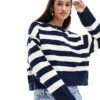 Bershka Chunky Crew Neck Jumper In Navy & White Stripe For Women Blue -Chic Maze Sales 207309908 1 blue