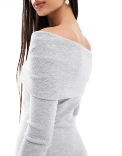Bershka Knit Bardot Midi Dress In Grey For Women -Chic Maze Sales 207309915 3