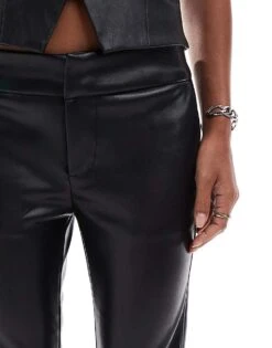 Bershka Faux Leather Flared Trousers In Black For Women -Chic Maze Sales 207309921 3
