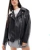 Bershka Oversized Faux Leather Biker Jacket In Black For Women -Chic Maze Sales 207309928 1 black