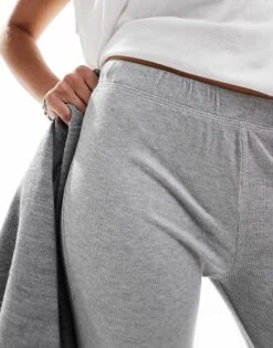 Bershka Ribbed Wide Leg Trousers In Grey Marl For Women -Chic Maze Sales 207309934 2