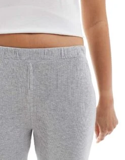 Bershka Ribbed Wide Leg Trousers In Grey Marl For Women -Chic Maze Sales 207309934 5