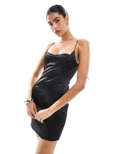 Bershka Bra Detail Satin Mini Dress In Black For Women -Chic Maze Sales 207309972 3