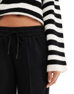 Bershka Tie Waist Wide Leg Joggers In Black For Women -Chic Maze Sales 207310001 2