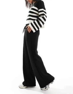 Bershka Tie Waist Wide Leg Joggers In Black For Women -Chic Maze Sales 207310001 3