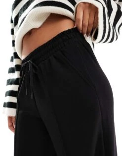 Bershka Tie Waist Wide Leg Joggers In Black For Women -Chic Maze Sales 207310001 5
