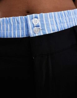 Bershka Striped Waistband Wide Leg Tailored Trousers In Black & Blue For Women Multi -Chic Maze Sales 207310031 5