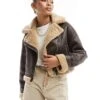 Bershka Contrast Shearling Jacket In Brown & Ecru For Women Multi -Chic Maze Sales 207311089 1 multi