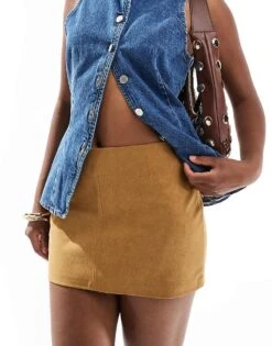 Bershka Faux Suede Mini Skirt In Tan For Women
