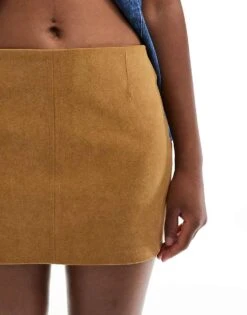 Bershka Faux Suede Mini Skirt In Tan For Women -Chic Maze Sales 207324560 3