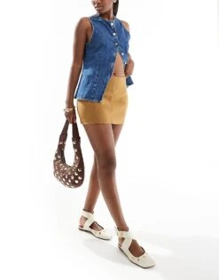 Bershka Faux Suede Mini Skirt In Tan For Women -Chic Maze Sales 207324560 4