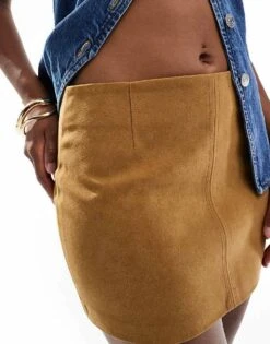 Bershka Faux Suede Mini Skirt In Tan For Women -Chic Maze Sales 207324560 5