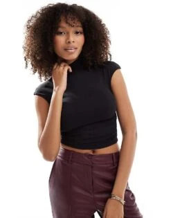 Bershka High Neck Polyamide Ruched Side Top In Black For Women -Chic Maze Sales 207324581 1 black 1