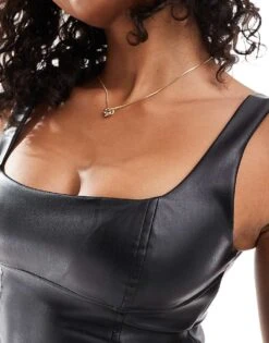 Bershka Faux Leather Milkmaid Top In Black For Women -Chic Maze Sales 207324583 3