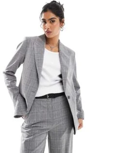 Bershka Oversized Mansy Blazer And Trouser Co-ord In Grey Check -Chic Maze Sales 207324590 1 grey 1