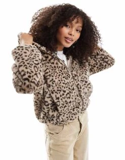 Bershka Hooded Faux Fur Jacket In Leopard Print For Women Multi -Chic Maze Sales 207324623 1 multi 1