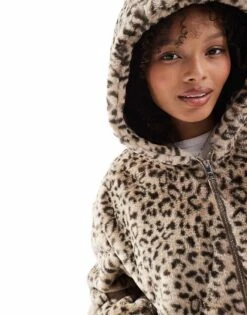 Bershka Hooded Faux Fur Jacket In Leopard Print For Women Multi -Chic Maze Sales 207324623 4