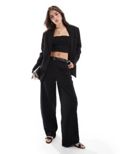 Bershka Wide Leg Belted Tailored Trousers Co-ord In Black For Women -Chic Maze Sales 207324627 1 black 1