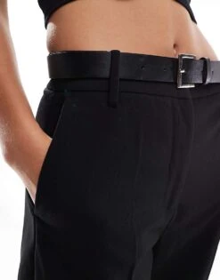 Bershka Wide Leg Belted Tailored Trousers Co-ord In Black For Women -Chic Maze Sales 207324627 3