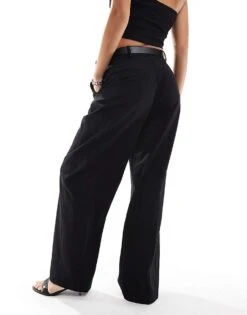 Bershka Wide Leg Belted Tailored Trousers Co-ord In Black For Women -Chic Maze Sales 207324627 4