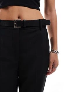 Bershka Wide Leg Belted Tailored Trousers Co-ord In Black For Women -Chic Maze Sales 207324627 5