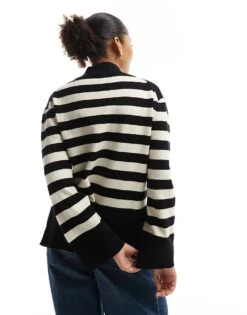 Bershka High Neck Striped Jumper In Black For Women -Chic Maze Sales 207324664 2