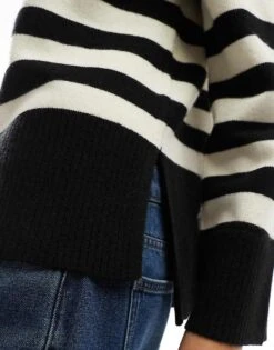 Bershka High Neck Striped Jumper In Black For Women -Chic Maze Sales 207324664 4