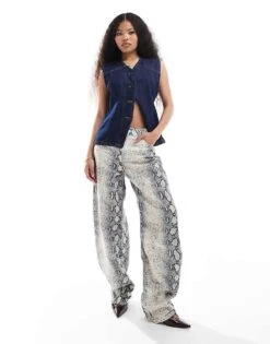 Bershka Petite Balloon Jeans In Snakeskin Print For Women Multi -Chic Maze Sales 207324705 1 multi 1