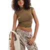 Bershka High Neck Polyamide Ruched Side Top In Khaki For Women -Chic Maze Sales 207324706 1 khaki