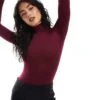 Bershka High Neck Long Sleeve Bodysuit In Burgundy For Women Red -Chic Maze Sales 207324722 1 red