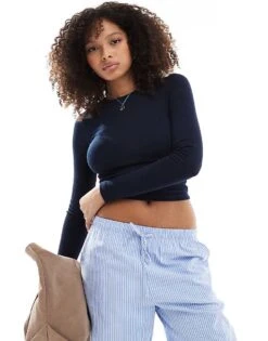 Bershka Long Sleeve Baby Tee In Navy Blue For Women Mblue -Chic Maze Sales 207324732 1 mblue 1