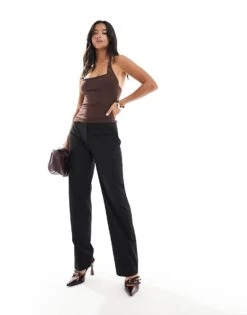 Bershka Petite Straight Leg Tailored Trousers In Black For Women -Chic Maze Sales 207324754 1 black 1