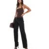 Bershka Petite Straight Leg Tailored Trousers In Black For Women -Chic Maze Sales 207324754 1 black