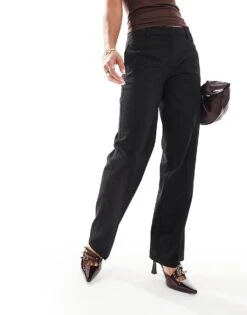 Bershka Petite Straight Leg Tailored Trousers In Black For Women -Chic Maze Sales 207324754 3