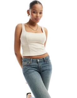 Bershka Faux Suede Milkmaid Top In Beige For Women -Chic Maze Sales 207324784 1 beige 1