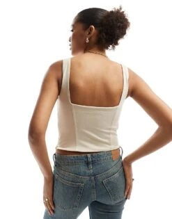 Bershka Faux Suede Milkmaid Top In Beige For Women -Chic Maze Sales 207324784 2