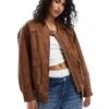 Bershka Faux Leather Oversized Bomber Jacket In Tobacco For Women Brown -Chic Maze Sales 207324799 1 brown
