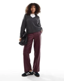 Bershka Fluffy V-neck Jumper In Grey Marl For Women -Chic Maze Sales 207324810 3