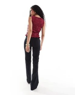 Bershka Petite Flared Tailored Trousers In Black For Women -Chic Maze Sales 207324844 3