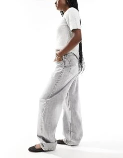 Bershka Ultra Wide Leg Jeans In Light Grey For Women -Chic Maze Sales 207324865 3