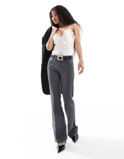 Bershka Petite Flared Tailored Trousers In Dark Grey For Women -Chic Maze Sales 207324889 1 grey 1