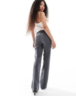 Bershka Petite Flared Tailored Trousers In Dark Grey For Women -Chic Maze Sales 207324889 2