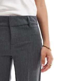 Bershka Petite Flared Tailored Trousers In Dark Grey For Women -Chic Maze Sales 207324889 3
