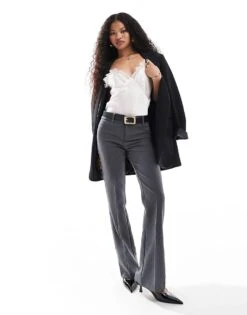 Bershka Petite Flared Tailored Trousers In Dark Grey For Women -Chic Maze Sales 207324889 4