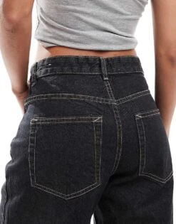 Bershka Ultra Wide Leg Contrast Stitch Jeans In Black For Women -Chic Maze Sales 207324910 4