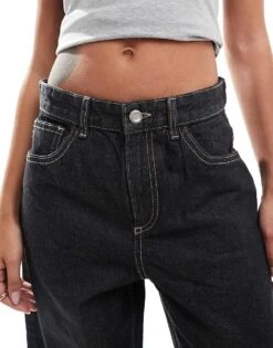 Bershka Ultra Wide Leg Contrast Stitch Jeans In Black For Women -Chic Maze Sales 207324910 5